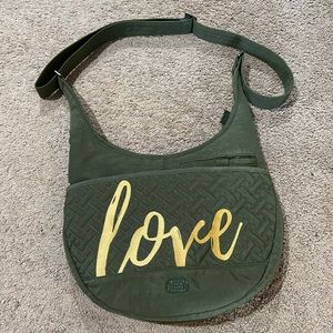 Lug Canopy Green/Gold Embroidery Love Quilted Crossbody Shoulder Bag Nylon RFID